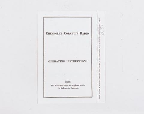 Corvette Radio Instructions Booklet, 1953-1957