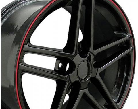 Corvette 17 X 9.5 C6 Z06 Reproduction Wheel, Black w/Red Banding, 1988-2004