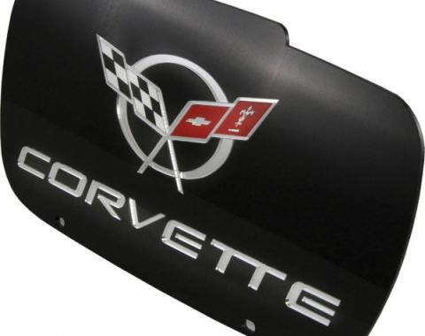 Corvette Contoured Front License Plate, Acrylic, With Corvette Word & C5 Logo, 1997-2004