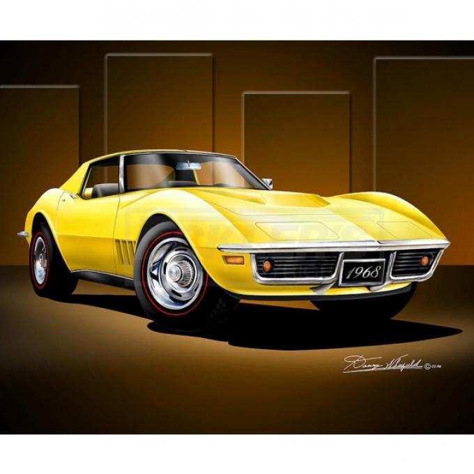 Corvette Fine Art Print By Danny Whitfield, 20x24, StingrayCoupe, Daytona Yellow, 1968