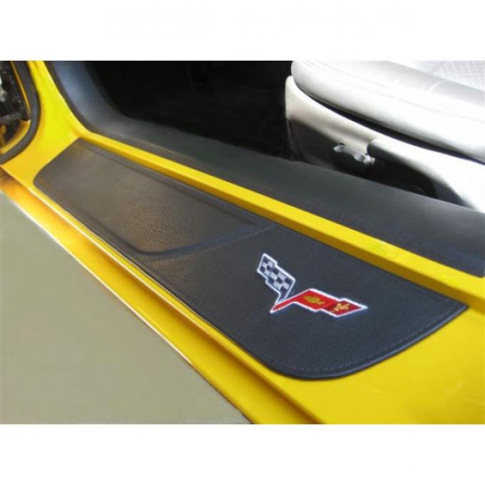 Corvette Door Sill Pads, Leather, With C6 Logo
