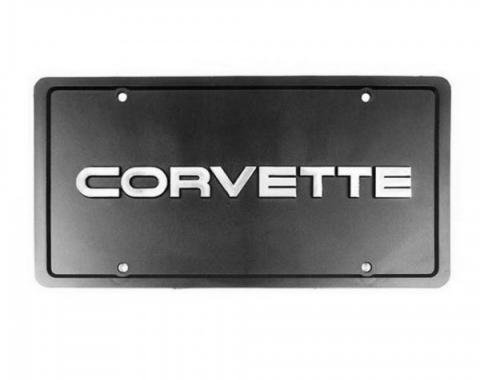 Corvette Front License Plate, Black with Corvette Script, 1984-1996