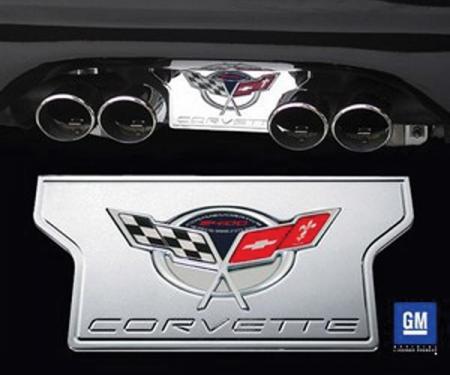 Corvette Exhaust Filler Plate, Chrome Billet Aluminum, Commemorative Edition Logo, 2004