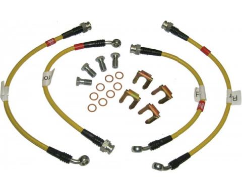 Corvette Brake Hose Set, Braided Stainless Steel, Yellow, 1984-1987