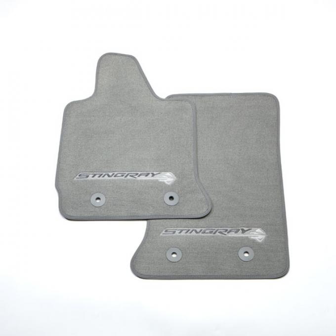 Corvette Stingray Front Floor Mats, Gray With Stingray Logo, 2014-2017