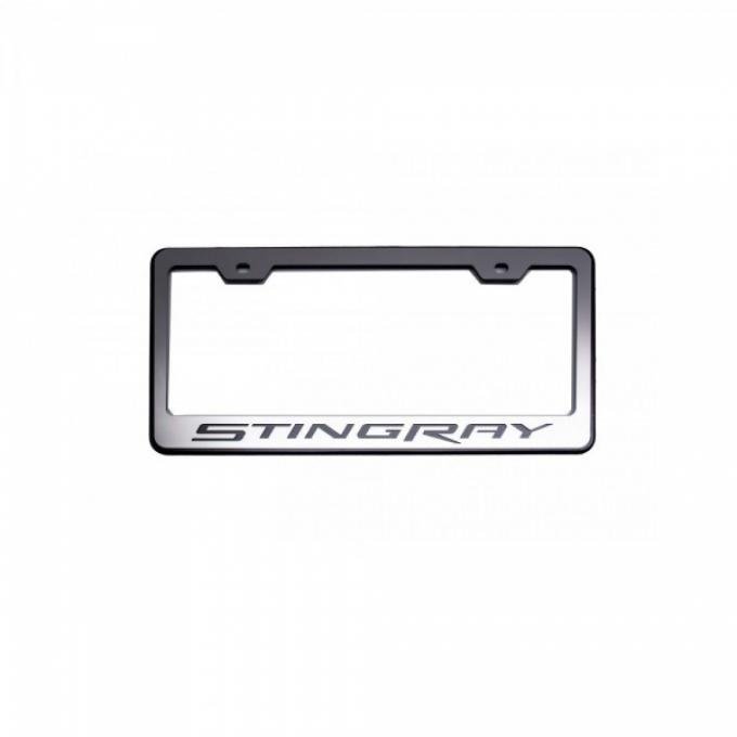 American Car Craft Rear Tag Frame, Black, With Brushed Stainless "Stingray" Lettering| 052082 Corvette Stingray 2014-2017