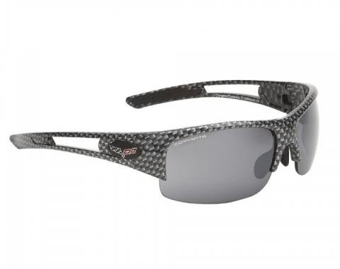 Corvette Eyewear® C6 Rx Capable Rimless Sunglasses,Simulated Carbon Fiber, Smoke Flash Mirror Lenses With MicroFiber Case