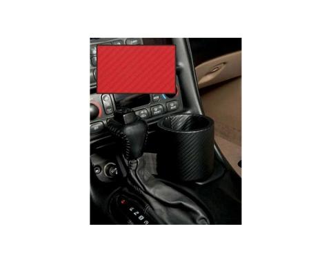 Corvette One-Drink Holder, Console, Carbon Fiber Red Vinyl,Plug & Chug, 1997-2004