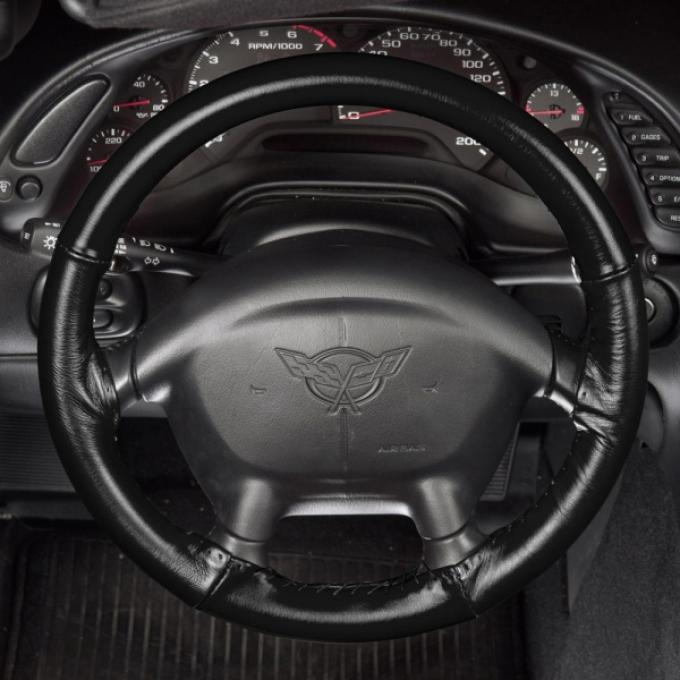 Corvette Steering Wheel Cover, Black Leather, 1990-1993