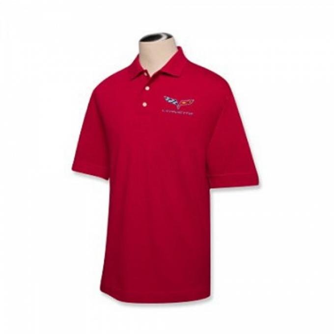 Corvette C4 1984-1990 Men's Custom Embroidered Pima Cotton Polo, Red, S-4XL