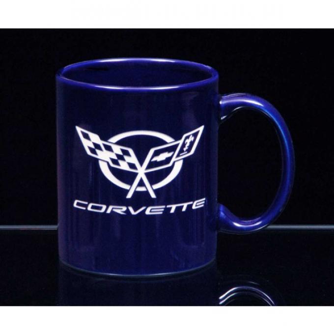 Corvette 11 Ounce Coffee Mug, C-Handle, Cobalt Blue, 1953-2013 | Corvette 11 Ounce Coffee Mug, C-Handle, Cobalt Blue, 1975-1976 Crossed Flags