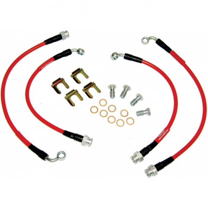 Corvette Brake Line Kit, Braided Stainless Steel, Red, 1994-1996