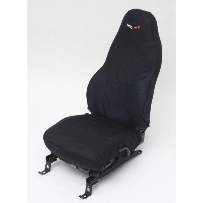 Corvette Seat Slip Covers, Black, With Embroidered C5 Logo,1997-2004