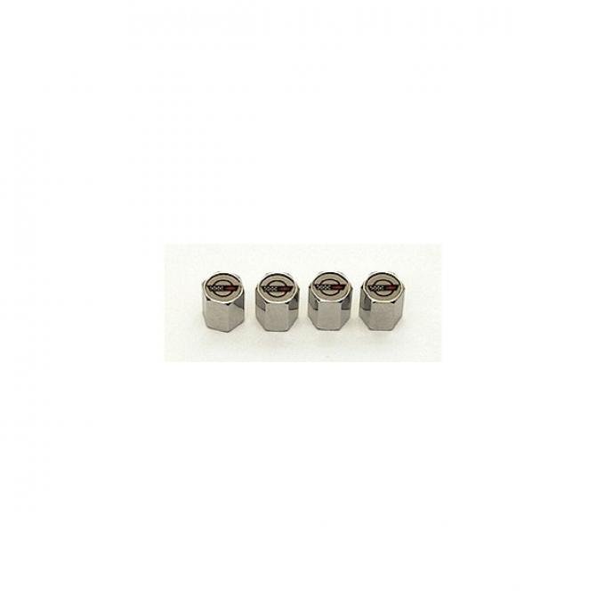 Corvette Valve Stem Caps, Chrome, C4 Logo Style, ABS, 1984-1996