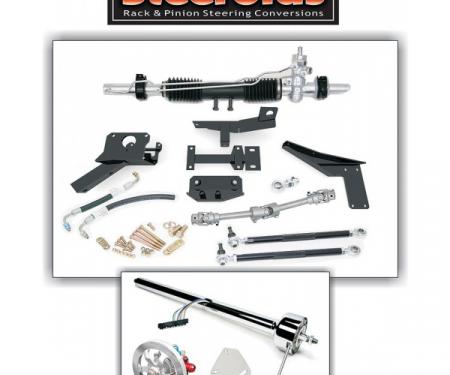 Corvette Rack & Pinion Conversion Kit, Steeroids, With Power Steering, Black Powder Coated Column, 1953-1957