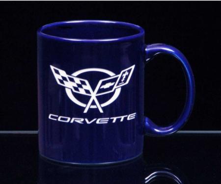 Corvette 11 Ounce Coffee Mug, C-Handle, Cobalt Blue, 1953-2013 | Corvette 11 Ounce Coffee Mug, C-Handle, Cobalt Blue, 1975-1976 Crossed Flags