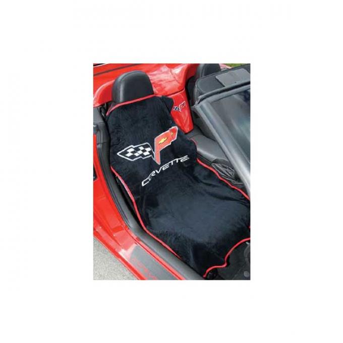 Corvette Seat Armour™ Towels, Ebony, With C6 Logo, 2005-2013