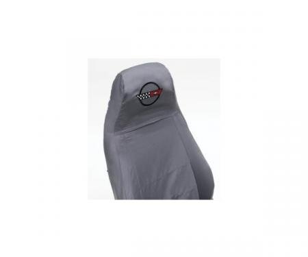 Corvette Seat Slip Covers, Black, With Embroidered C4 Logo,1984-1988