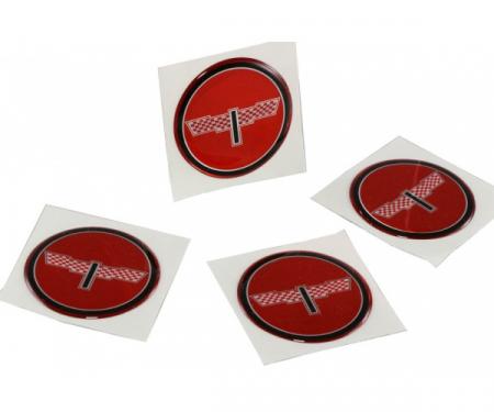 Corvette Wheel Spinner Kit Emblems, Checkered Flag, 1-3/4",Red, 1976-1987