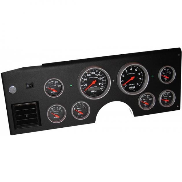 Corvette Gauge Cluster, Electronic Analog, 8 Gauge, Black Face