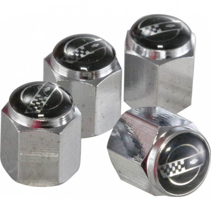 Corvette Valve Stem Caps, C4 Logo, Chrome