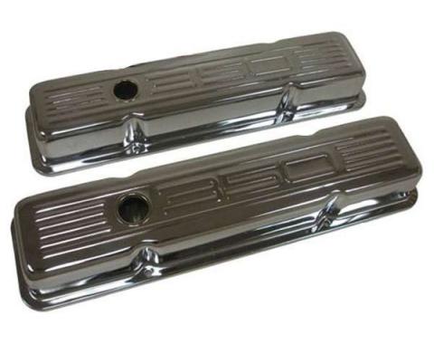 Chevy Small Block Chrome Valve Covers With 350 Logo, Tall, 1958-1986