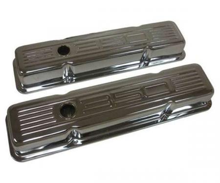 Chevy Small Block Chrome Valve Covers With 350 Logo, Tall, 1958-1986