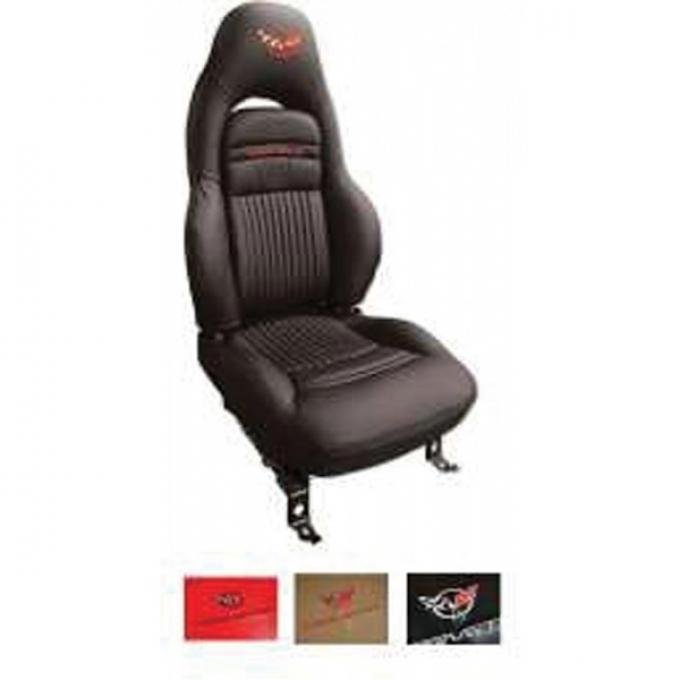 Corvette Seat Covers, Standard, 100% Leather, Embroidered,Two-Tone, 1997-2004