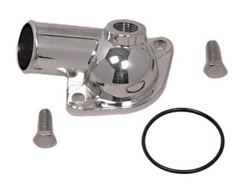 Corvette Thermostat Housing, With Emission Port, Chrome, Small Block, 1974-1981