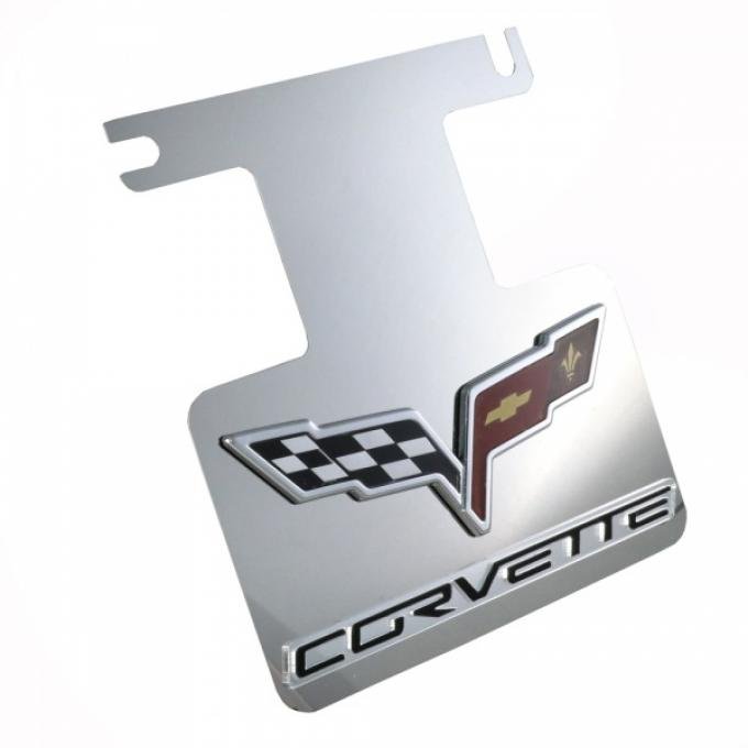 Corvette Factory Exhaust Enhancer Plate, Stainless Steel, With Crossed-Flags Logo & Word, 2005-2013