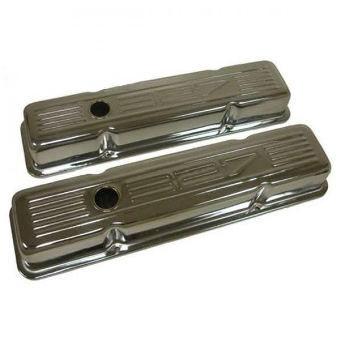 Chevy Small Block Chrome Valve Covers With 327 Logo, Short, 1958-1986