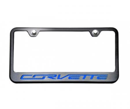 American Car Craft Rear Tag Frame, Black, With Brushed Stainless "Corvette" Lettering, Colored| 052083 Corvette Stingray 2014-2017