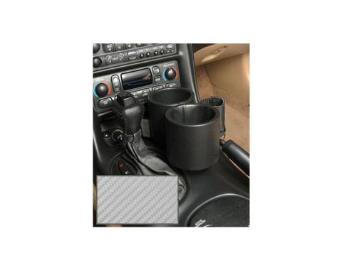 Corvette Two-Drink Holder/Cell Phone Holder, Console, Carbon Fiber Gray Vinyl, Plug & Chug, 1997-2004