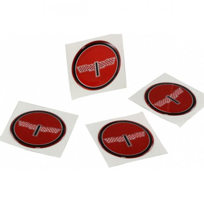 Corvette Wheel Spinner Kit Emblems, Checkered Flag, 1-3/4",Red, 1976-1987