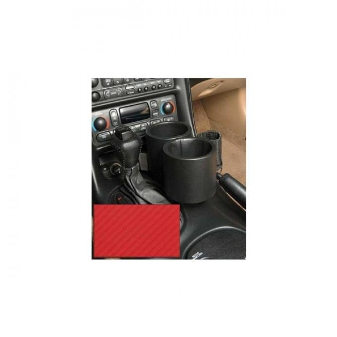 Corvette Two-Drink/Cell Phone Holder, Console, Carbon FiberRed Vinyl, Plug & Chug, 1997-2004