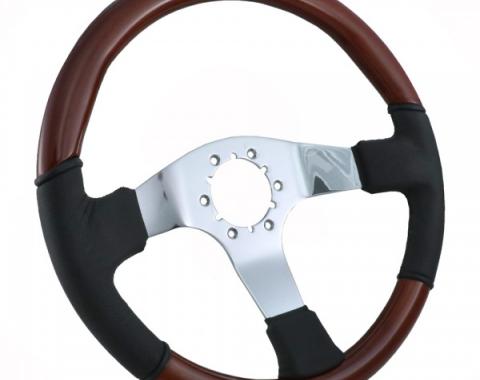Corvette Steering Wheel, Leather/Wood Chrome 3 Spoke, 1968-1982
