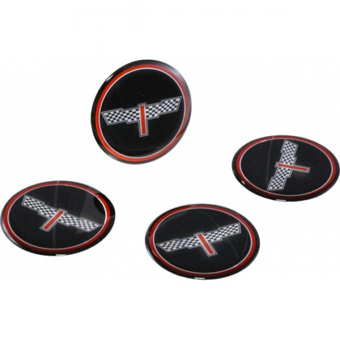 Corvette Wheel Spinner Kit Emblems, Checkered Flag, 1-3/4",Black, 1976-1987