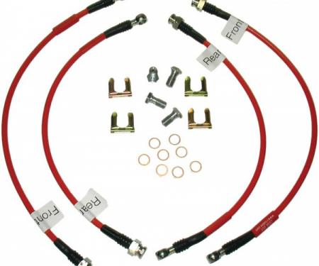 Corvette Brake Hose Set, Braided Stainless Steel, Red, 2005-2013