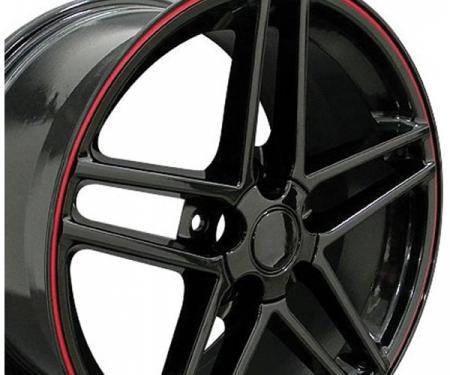 Corvette 17 X 9.5 C6 Z06 Reproduction Wheel, Black w/Red Banding, 1988-2004