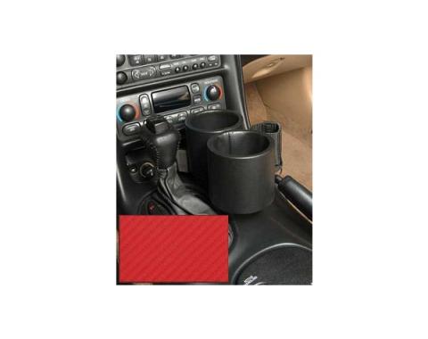 Corvette Two-Drink/Cell Phone Holder, Console, Carbon FiberRed Vinyl, Plug & Chug, 1997-2004