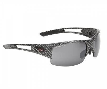 Corvette Eyewear® C6 Rx Capable Rimless Sunglasses,Simulated Carbon Fiber, Smoke Flash Mirror Lenses With MicroFiber Case