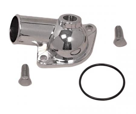 Corvette Thermostat Housing, With Emission Port, Chrome, Small Block, 1974-1981
