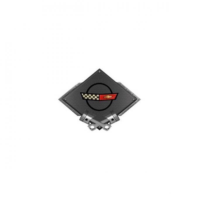 Corvette C4 1984-1990 Emblem Metal Sign, Black Carbon Fiber, Crossed Pistons, 25" X 19"