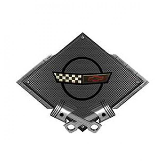 Corvette C4 1991-1996 Emblem Metal Sign, Black Carbon Fiber, Crossed Pistons, 25" X 19"