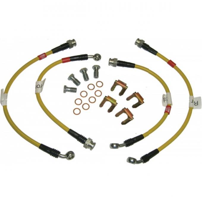 Corvette Brake Hose Set, Braided Stainless Steel, Yellow, 1984-1987