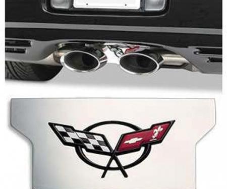 Corvette Exhaust Filler Plate, Polished Stainless Steel With C5 Logo, 1997-2004