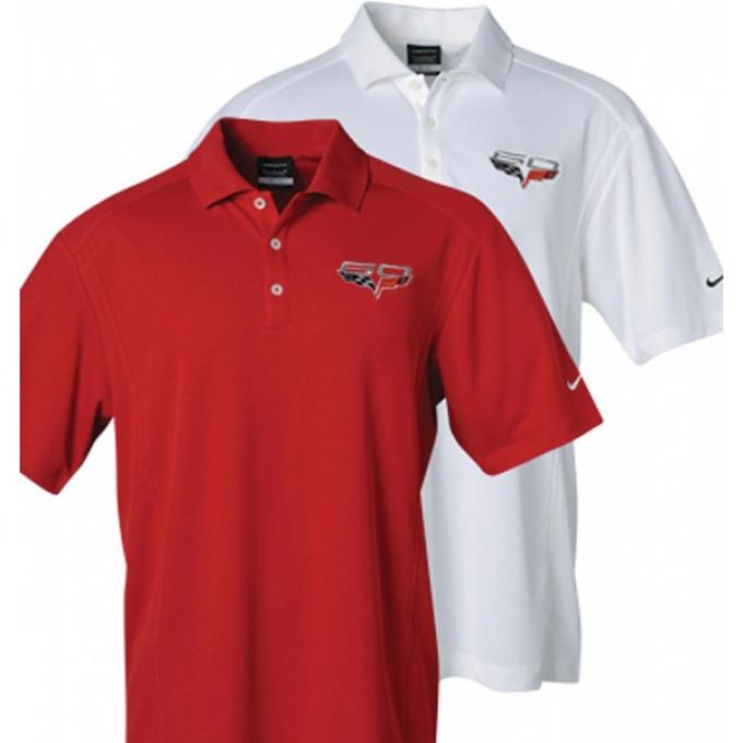 Corvette C6  Polo Shirt, Men's, Nike Golf Dri-Fit, 60th Anniversary Emblem, White