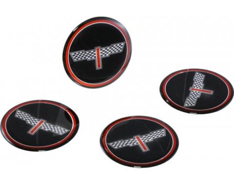 Corvette Wheel Spinner Kit Emblems, Checkered Flag, 1-3/4",Black, 1976-1987