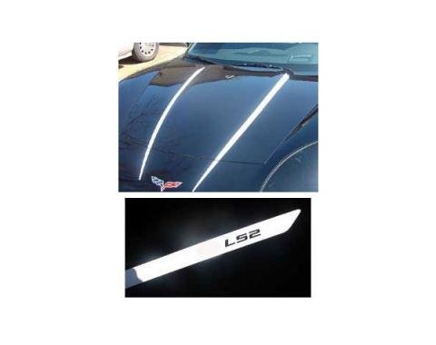 Corvette Hood Stripe Decals, Silver Metallic, LS2, 2005-2013