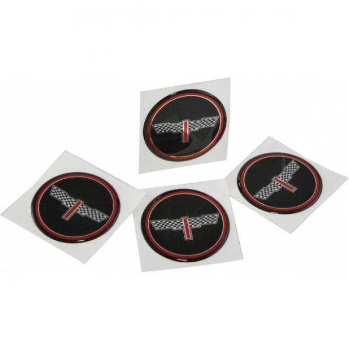 Corvette Wheel Spinner Kit Emblems, Checkered Flag, 2", Black, 1976-1987